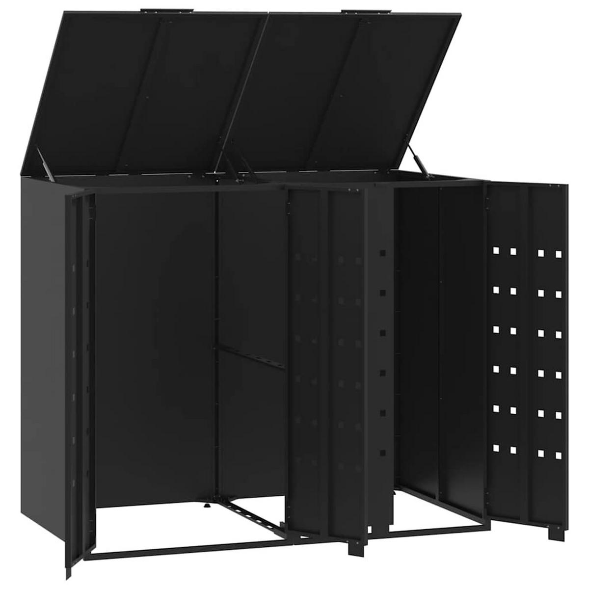 MÜLLTONNENBOX Gorilo für 2 Tonnen Schwarz 138x79x117 cm - Schwarz, Metall (138/117/79cm) - DELUKE