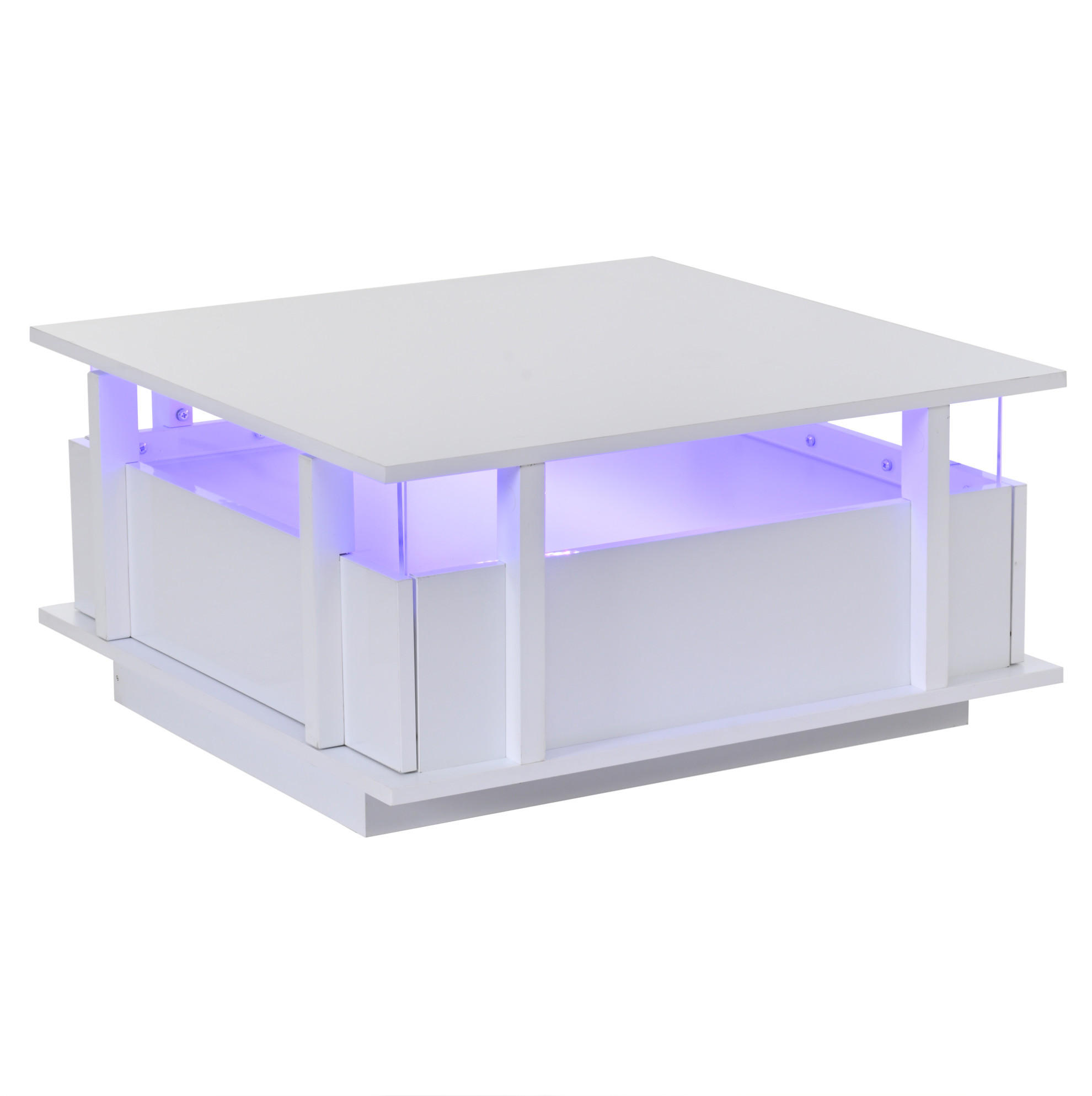 COUCHTISCH 70/70/35 cm mit 2 Schubladen, LED-Beleuchtung und Acrylablagen, Weiß - Weiß, Holzwerkstoff (70/70/35cm) - Redom