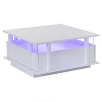 COUCHTISCH 70/70/35 cm mit 2 Schubladen, LED-Beleuchtung und Acrylablagen, Weiß - Weiß, Holzwerkstoff (70/70/35cm) - Redom