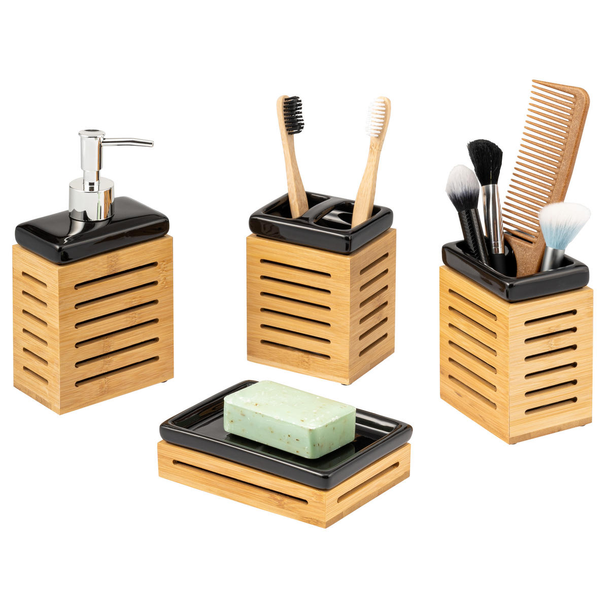 BADEZIMMER-SET, schwarz - Schwarz, Keramik (6.7/11.5/8.5cm) - bremermann