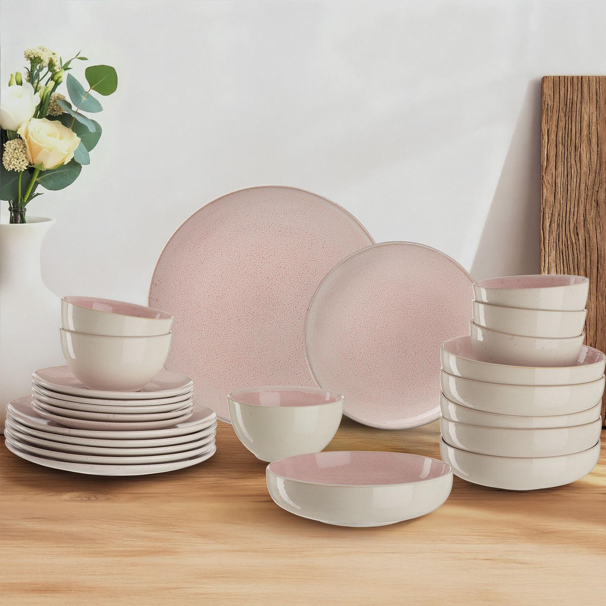 TAFELSERVICE Mare, ineinander stapelbar, rosa - Rosa, Keramik (26.5/2.5/26.5cm) - tectake