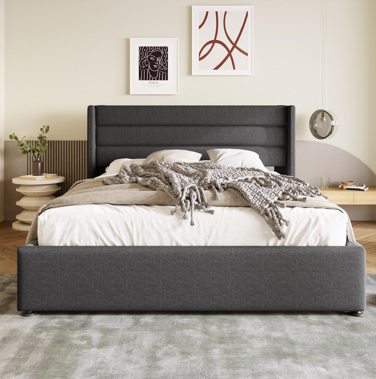 POLSTERBETT mit Bettkasten 180x200 cm Leinen Gray - Grau, Metall (180/200cm) - Meubliv