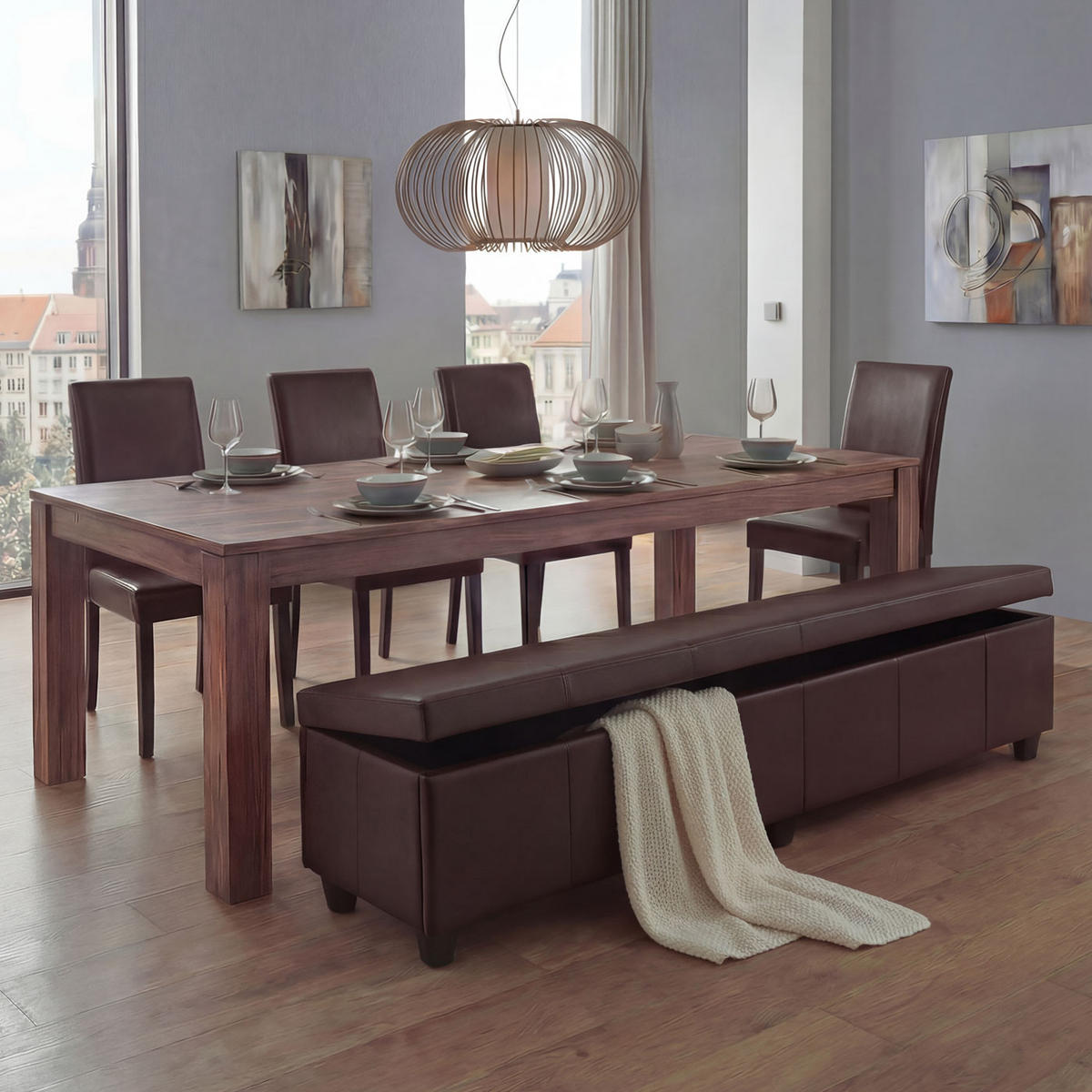 GARNITUR XXL Braun 5-teilig-Set - Braun, Leder (48/90/56cm) - MCW