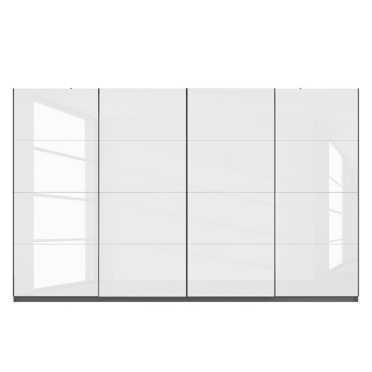 SCHWEBETÜRENSCHRANK - Weiß Hochglanz/Grau, Holzwerkstoff (360/222/68cm) - home24