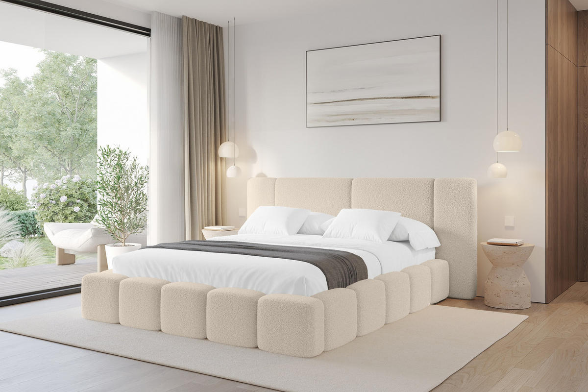 POLSTERBETT mit Bettkasten und Lattenrost, Bett mit Matratze H3/H4 - NILO 140x200 Dunkelbeige - Honig, Holzwerkstoff/Textil (140/200cm) - ALTDECOR