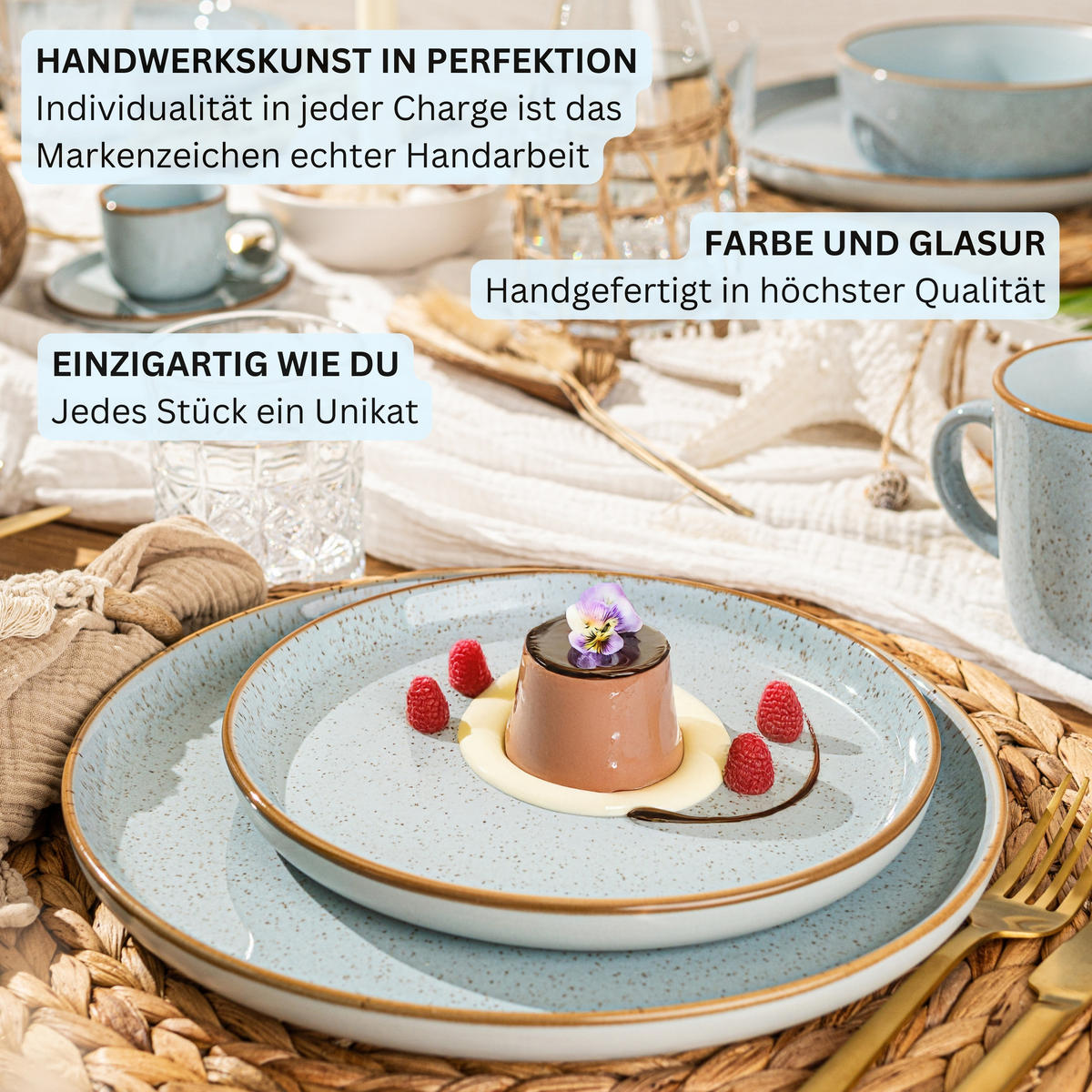 TAFELSERVICE RIO LAGUNE - 18 teilig aus Steingut - Blau, Stein (32.5/33.5/45.5cm) - Sänger