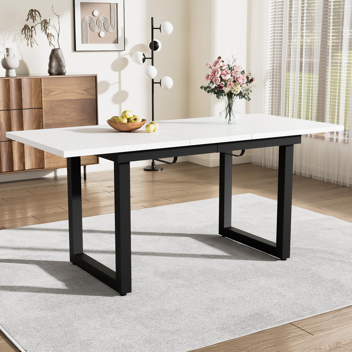RAZTEGLJIVA jedilna miza 140/180/80/75 cm v industrijskem slogu, stabilen jeklen okvir, Bela/Črna - bela, leseni material (180/80/75cm) - Redom