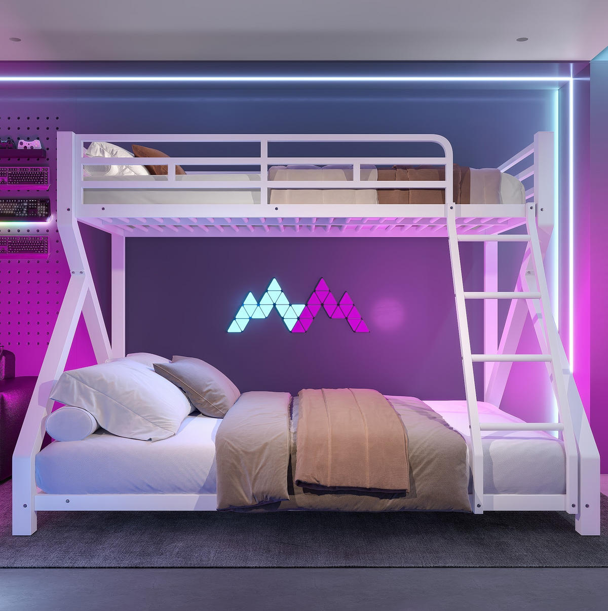ETAGENBETT 90/200 cm und 140/200 cm Weiß mit LED Metall ohne Matratze - Weiß, Metall (140/200cm) - MIVRAY
