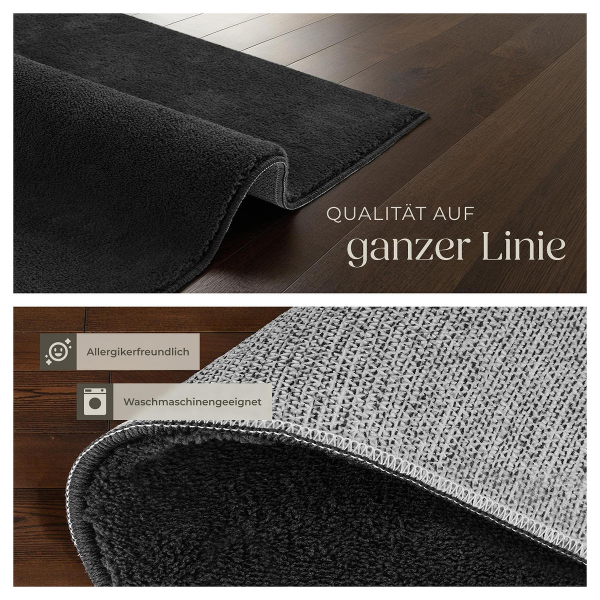 KURZFLORTEPPICH Soft Zone,rutschfeste Unterseite,schwarz - Schwarz, Kunststoff (230/160cm) - tectake