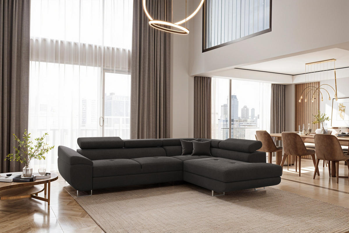 ECKSOFA FALIO L-Form Mit Schlaffunktion Im Modernen Stil Für Das Wohn Und Schlafzimmer Graphit Rechts - Graphitfarben, Holz/Textil (275/202cm) - Kaiser Möbel