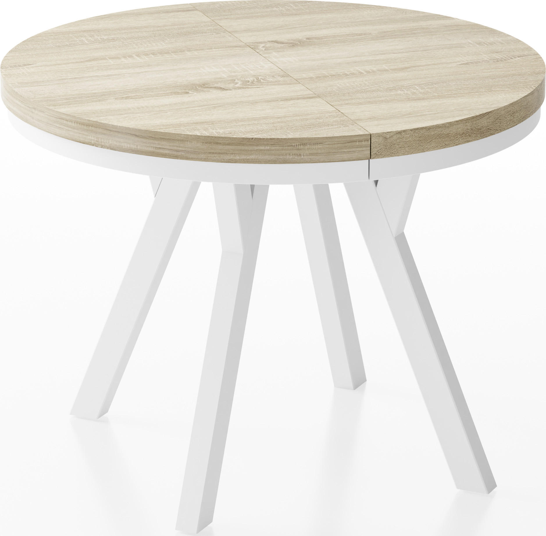 ESSTISCH Lume Weiß runder ausziehbarer, Sonoma Eiche 100-150/100/76 cm - Weiß/Sonoma Eiche, Holz/Holzwerkstoff (100/100/76cm) - WFL GROUP