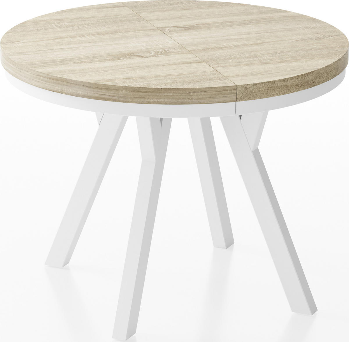 ESSTISCH Lume Weiß runder ausziehbarer, Sonoma Eiche 90-170/90/76 cm - Weiß/Sonoma Eiche, Holz/Holzwerkstoff (90/90/76cm) - WFL GROUP