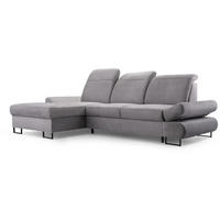 ECKSCHLAFSOFA Karo mit verstellbaren Kopfstützen Hellgrau links - Hellgrau/Schwarz, Textil/Metall (265/156cm) - Beautysofa