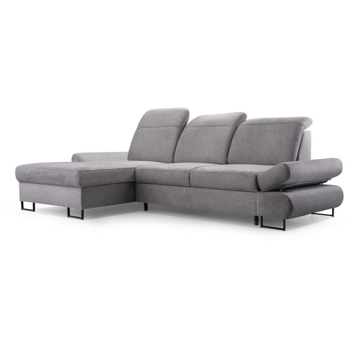 ECKSCHLAFSOFA Karo mit verstellbaren Kopfstützen Hellgrau links - Hellgrau/Schwarz, Textil/Metall (265/156cm) - Beautysofa