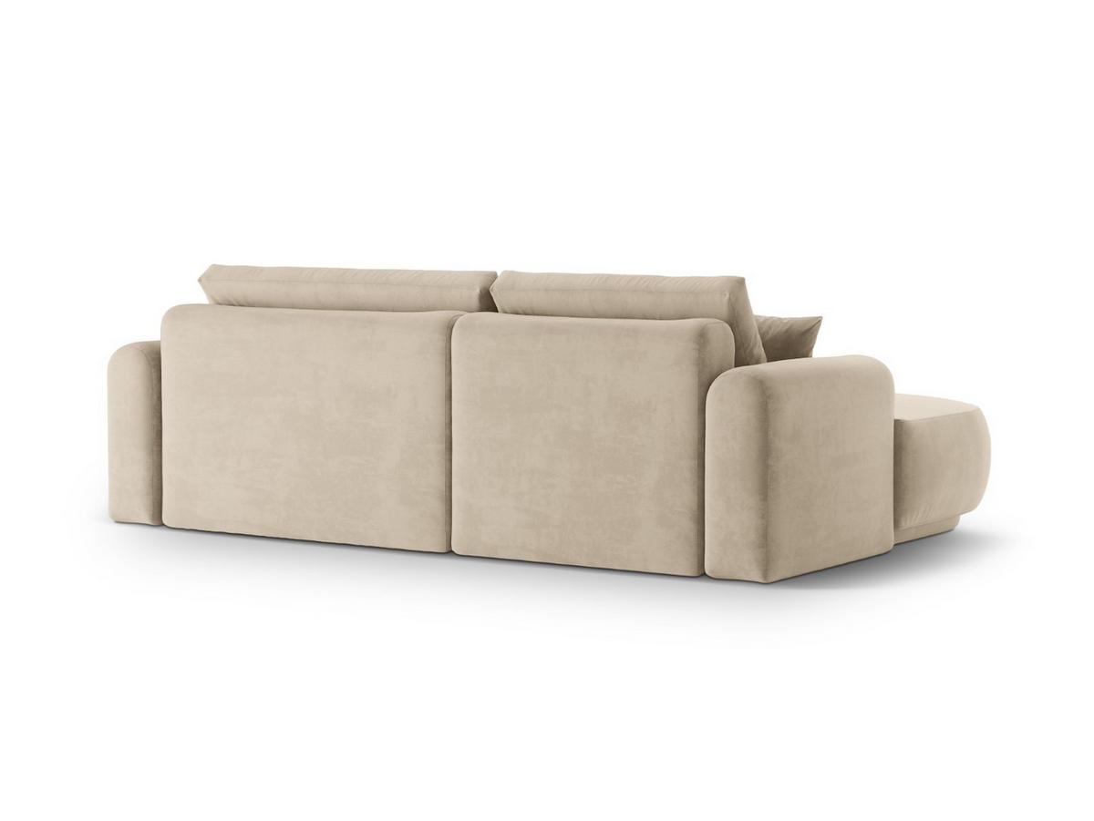SCHLAFSOFA modular mit Bettkasten links Ella aus Samt leichtes beige 5 Sitzplätze - Creme, Textil (174/271cm) - Micadoni