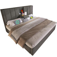 POLSTERBETT 140/190 cm aus Leinen mit Stauraum Ladestation und verstecktem Becherhalter Grau - Grau, Textil (140/190cm) - Modenvie