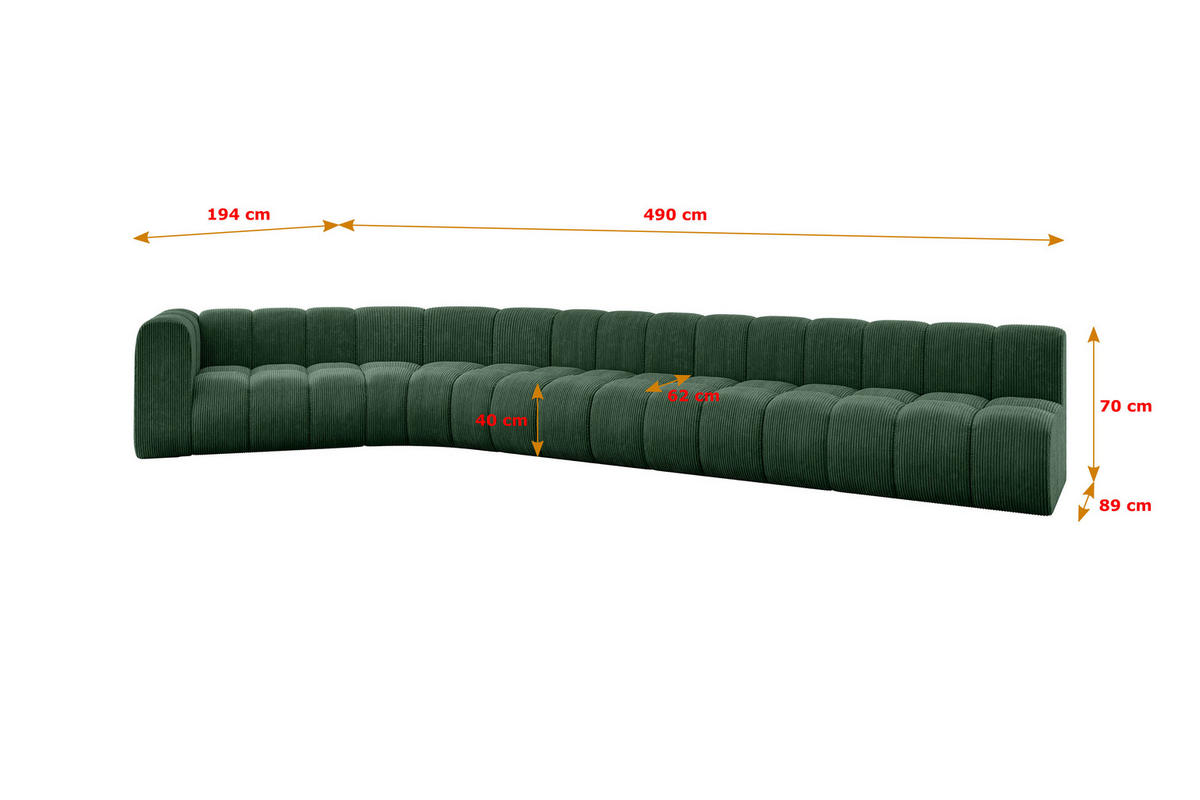 ECKSOFA modulares Sofa Karex-L3 - 490x194x70 cm Grün - Grün, Holzwerkstoff/Textil (490/194cm) - ALTDECOR