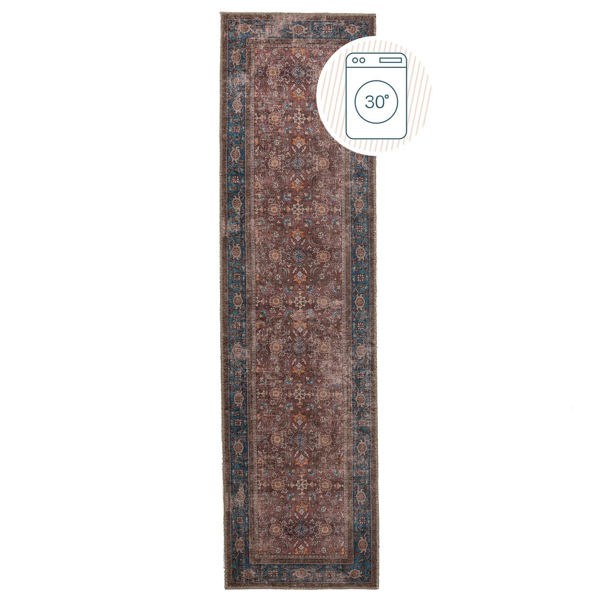 TEPPICH waschbar Vintage Floral Muster, Orientalisch, Wohnzimmer schmutzabweisend Rot Läufer 60x230 - Rot, Textil (60/230cm) - KADIMA DESIGN