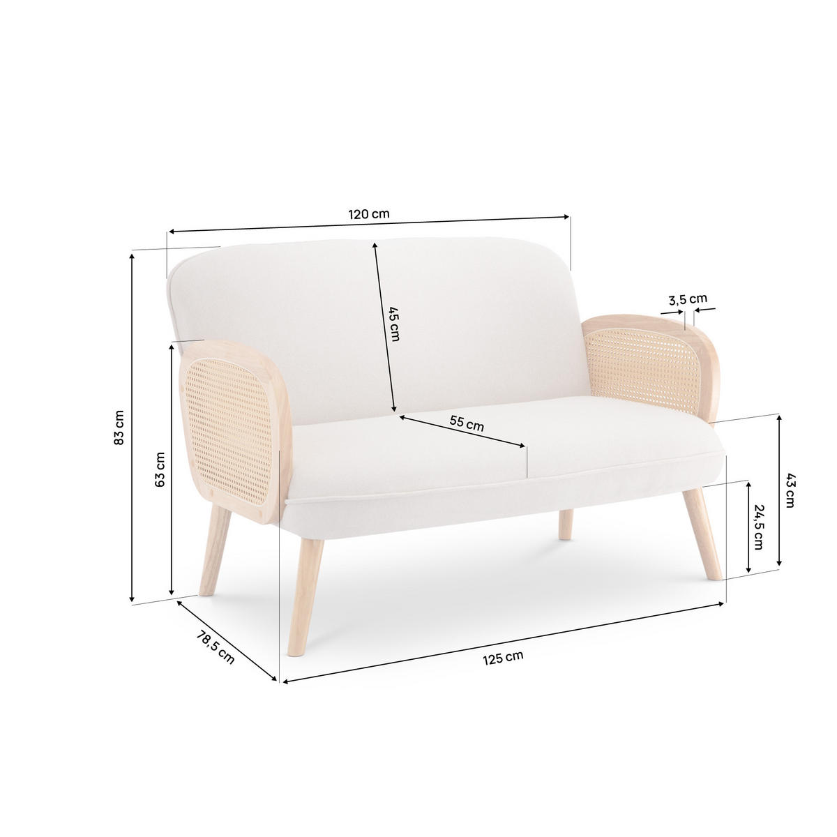 2-SITZER-SOFA Rosi Bohemian aus Korbgeflecht und beigem Leinen - Beige/Akaziefarben, Holz/Holzwerkstoff (125/83/79cm) - Sicaan