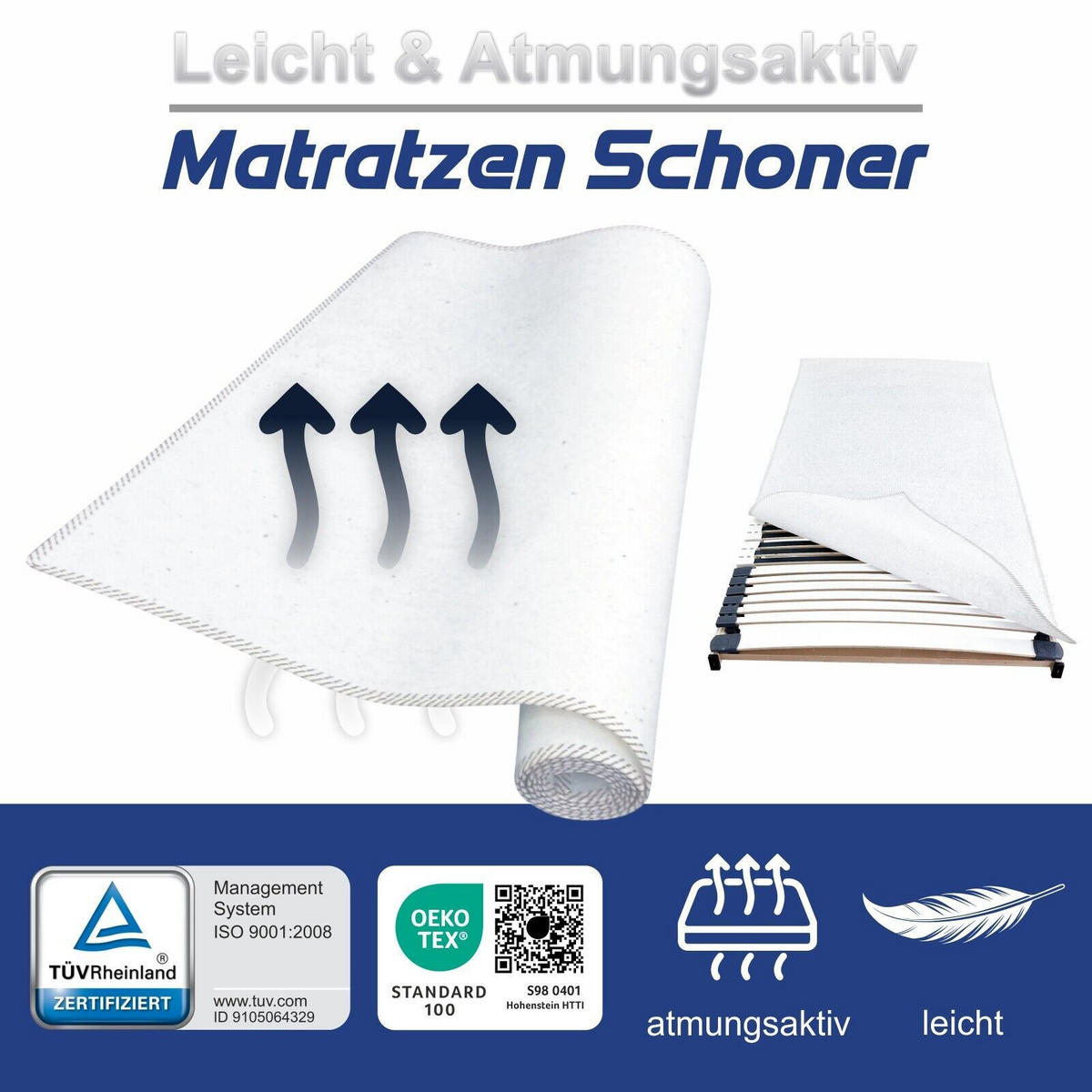 MATRATZENSCHONER 100x200 Atmungsaktive Lattenrost-Auflage & Staubschutz - Weiß, Textil - Matratzen Perfekt