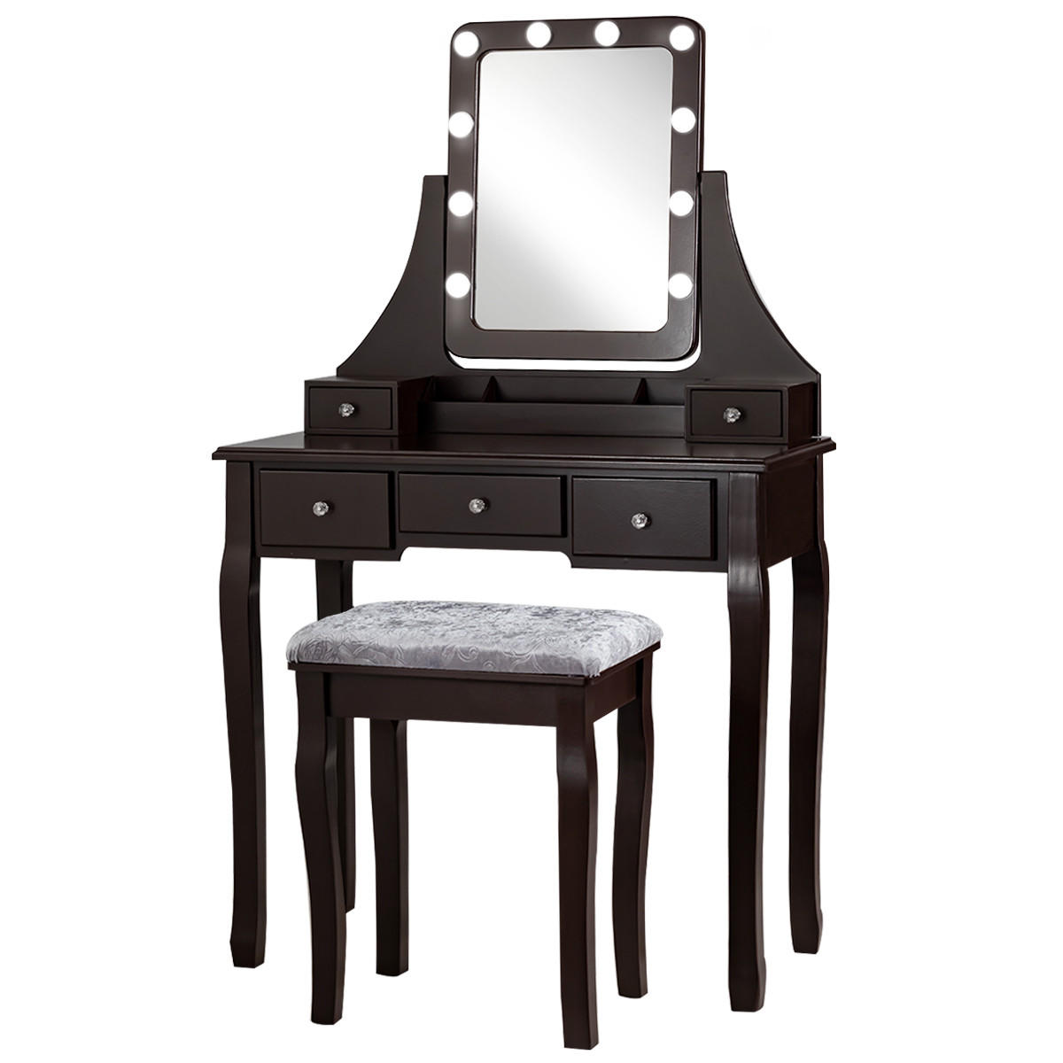 SCHMINKTISCH mit hocker Braun - Braun, Holz (80/136/40cm) - COSTWAY