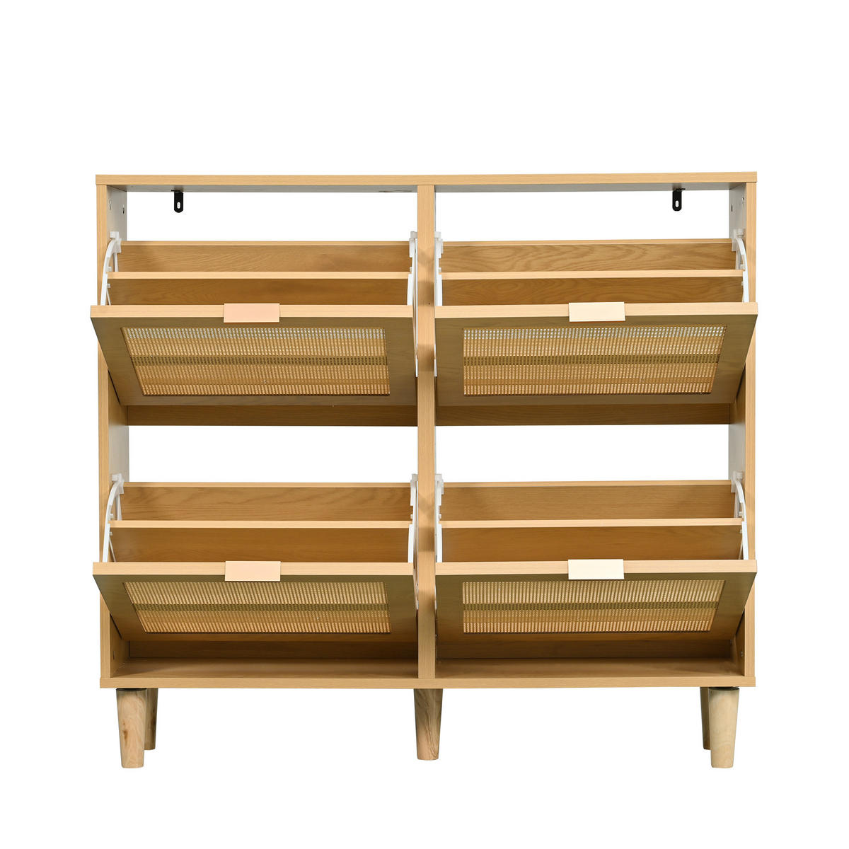 SCHUHSCHRANK mit 4 Klappen 100/25/90 cm in Eichenoptik mit Rattanfront - Naturfarben, Holzwerkstoff (100/90/25cm) - BEAOK