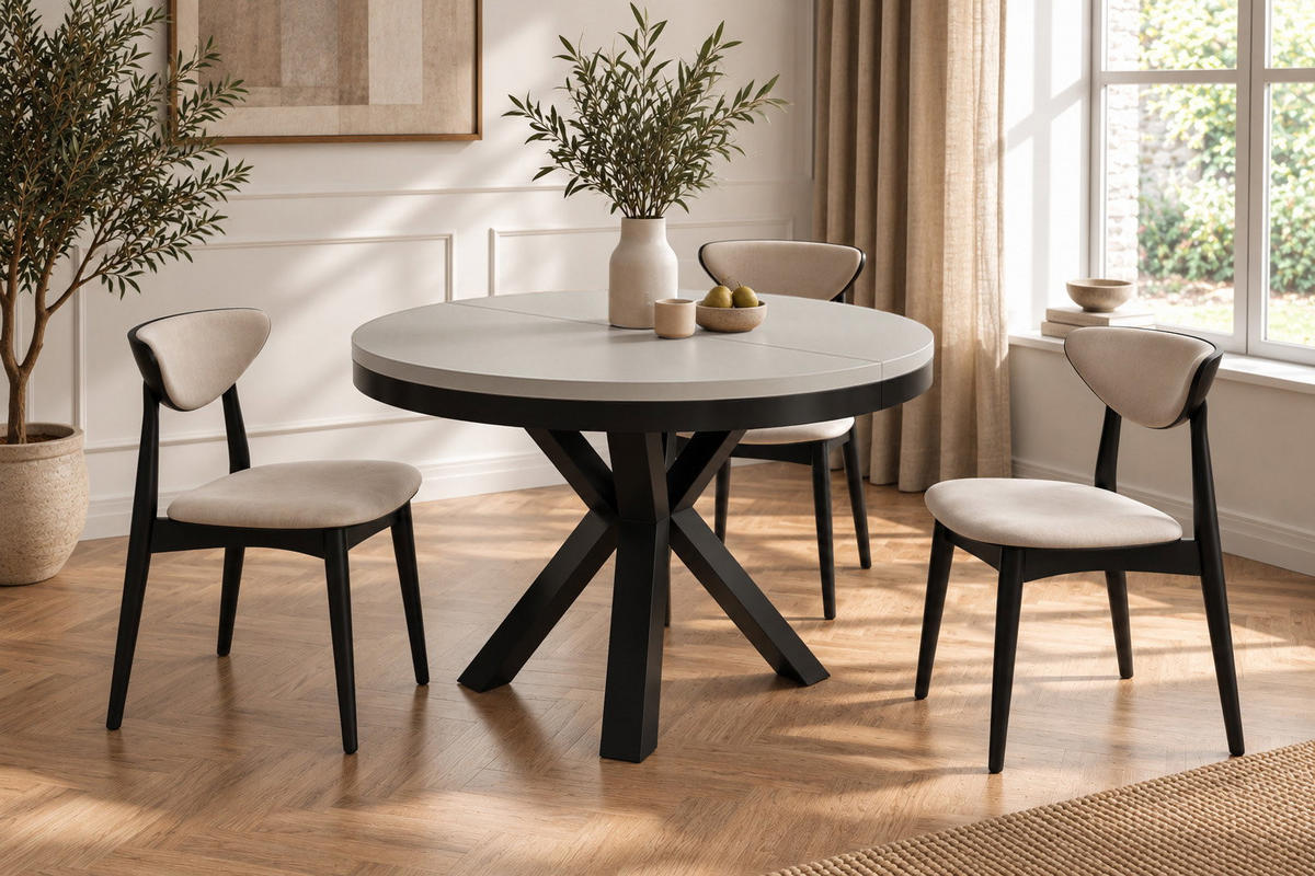 ESSTISCH Clara runder ausziehbarer, Kaschmir 120-200/120/76 cm - Kaschmir/Beige, Holzwerkstoff/Metall (120/200/76cm) - WFL GROUP