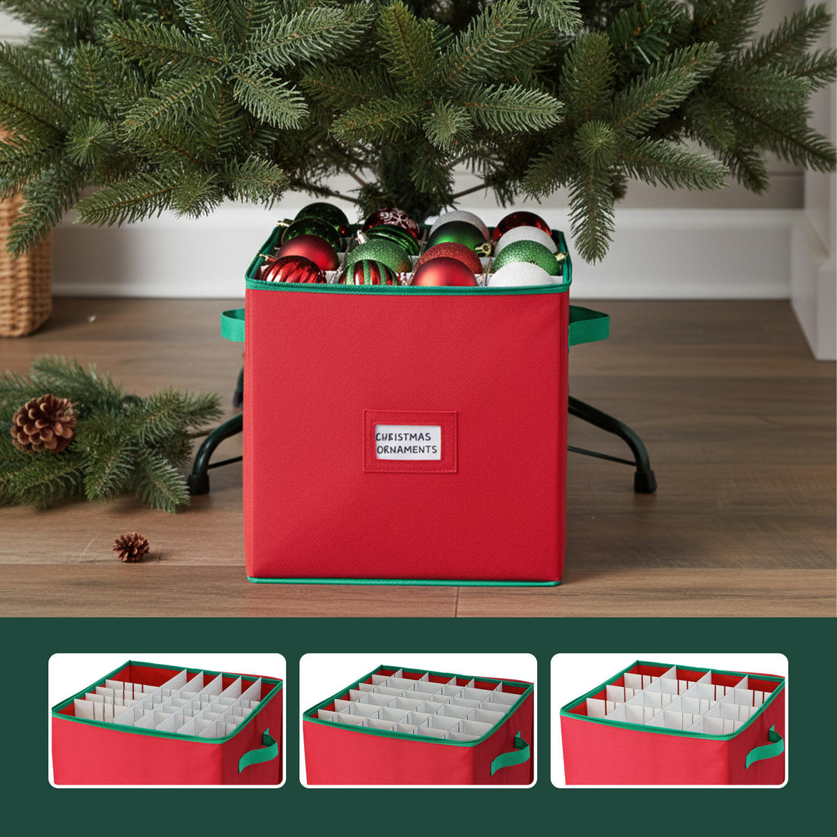 WEIHNACHTSKUGEL-AUFBEWAHRUNGSBOX - Rot, Wellpappe/Kunststoff (33/33/33cm) - Relaxdays