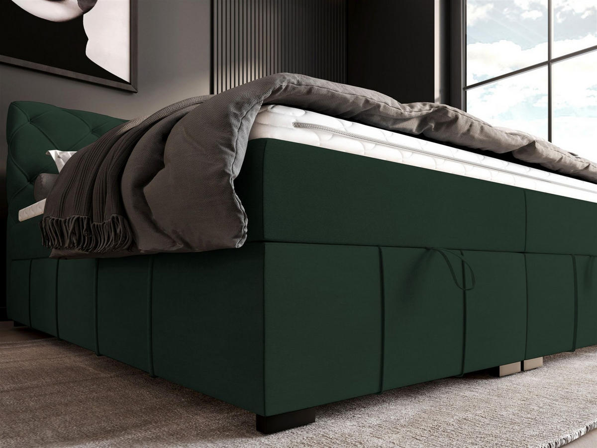 BOXBETT Gisel - Grün, Holzwerkstoff/Textil (180/200cm) - Fun Möbel