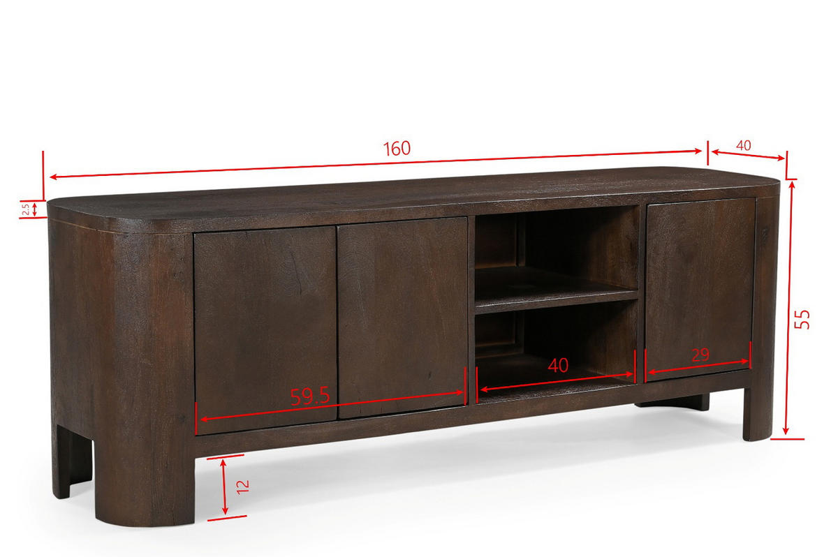 TV-MÖBEL aus Mangoholz 160cm, schwarz - Schwarz, Holz (160/55/40cm) - Giga Meubel
