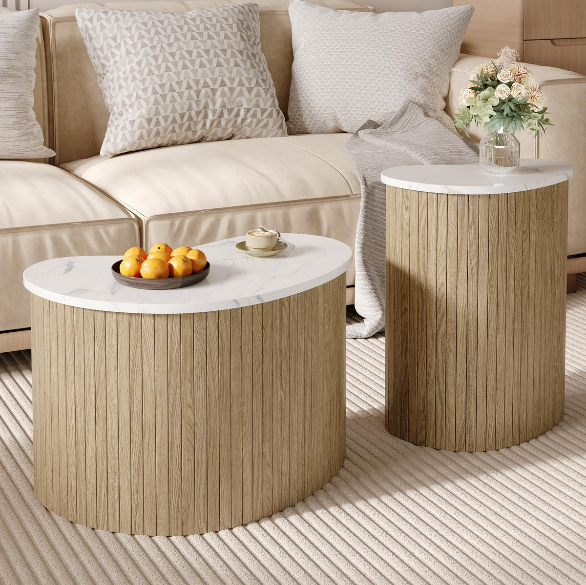 KONFERENČNÍ stolky 60/37/38 cm přírodní/bílá z MDF s úložnou plochou - přírodní, kompozitní dřevo (60/37/38cm) - OKWISH