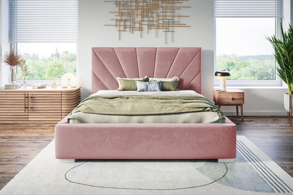 POLSTERBETT Denver, 160x200 cm, mit Bettkasten und Lattenrost aus Holz, Velourstoff, Farbe: Rosa - Rosa, Holz/Kunststoff (160/200cm) - Alpi-Möbel