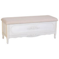 ANTIKER weiß lackierter gepolsterter Holzhocker 120x43x48 cm - Weiß, Holz (120/48/43cm) - Wanderlust