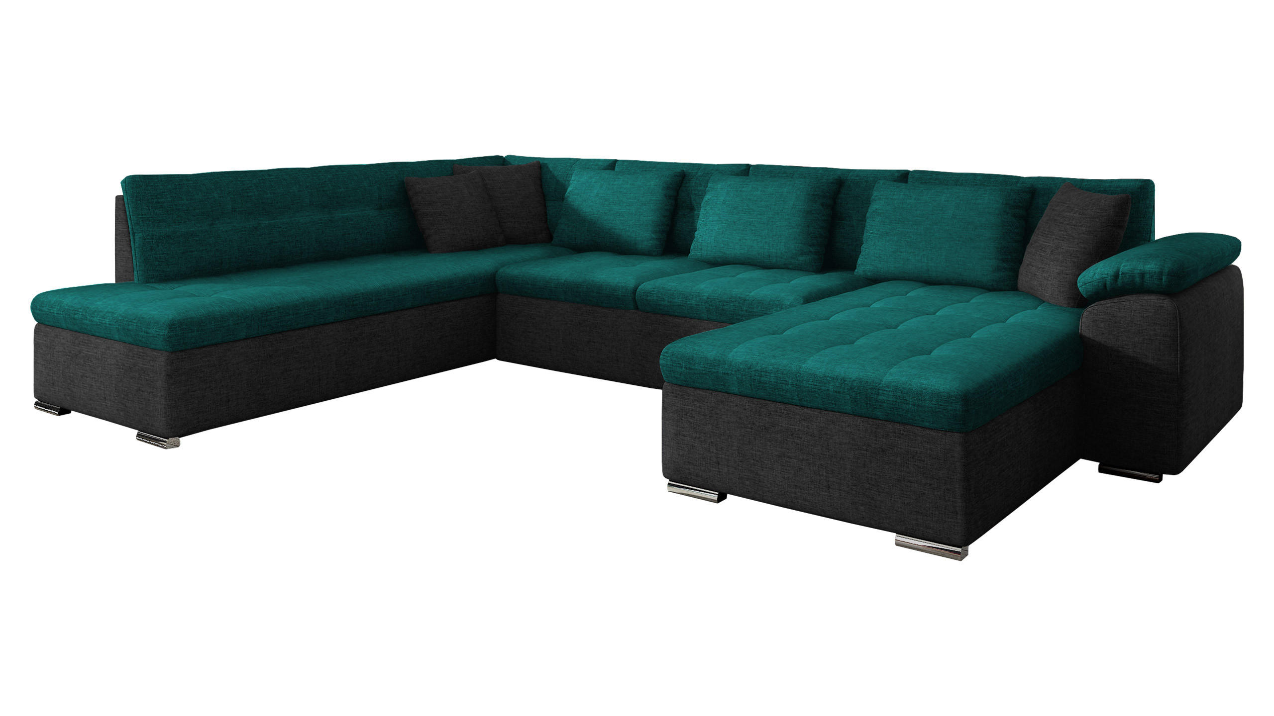 WOHNLANDSCHAFT Niko Bis, Seite: Rechts - Türkis, Holz/Textil (348/76/205cm) - MIRJAN24