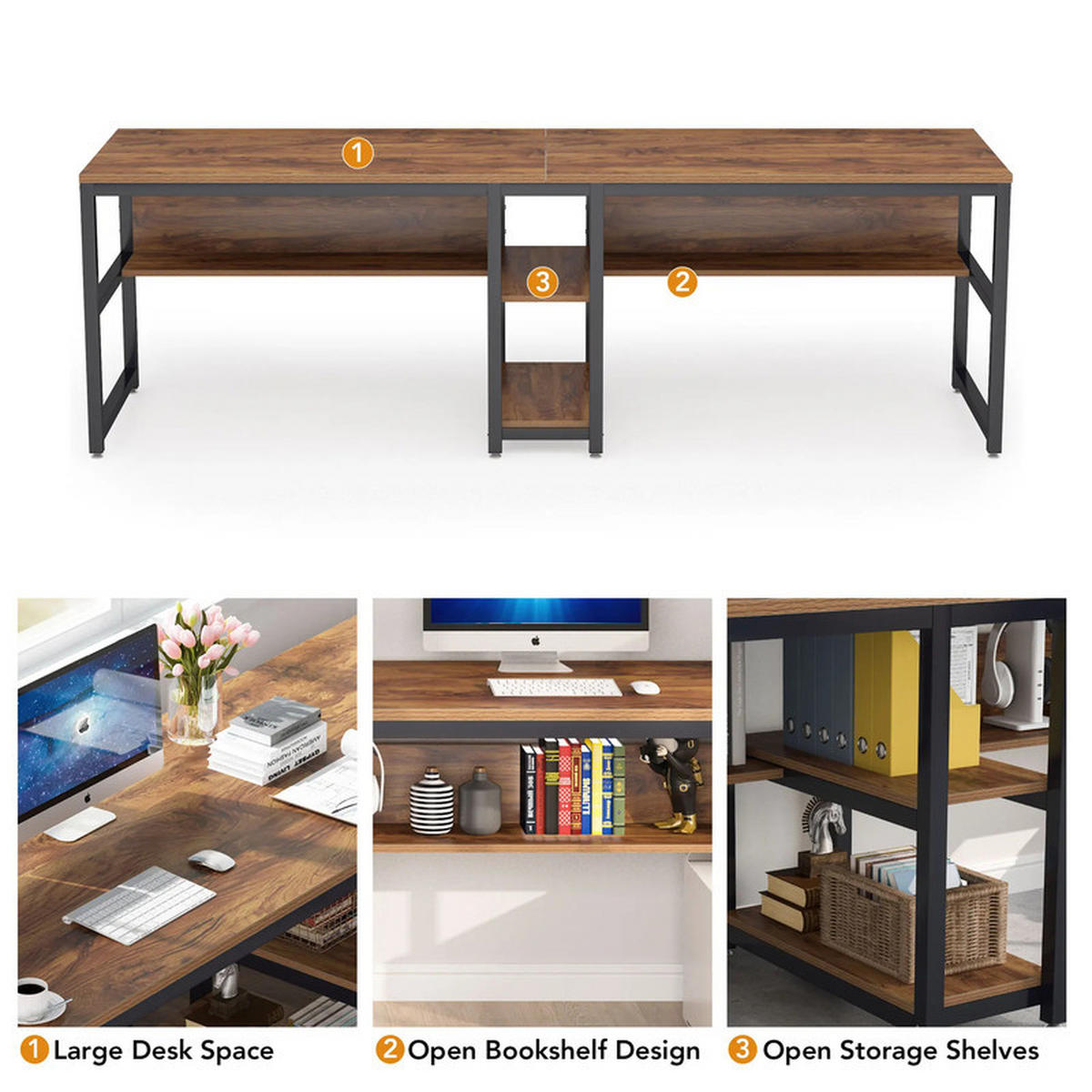SCHREIBTISCH 2 PERSONEN 78,7 Zoll Braun - Braun, Holz (200/60/75cm) - Kaket