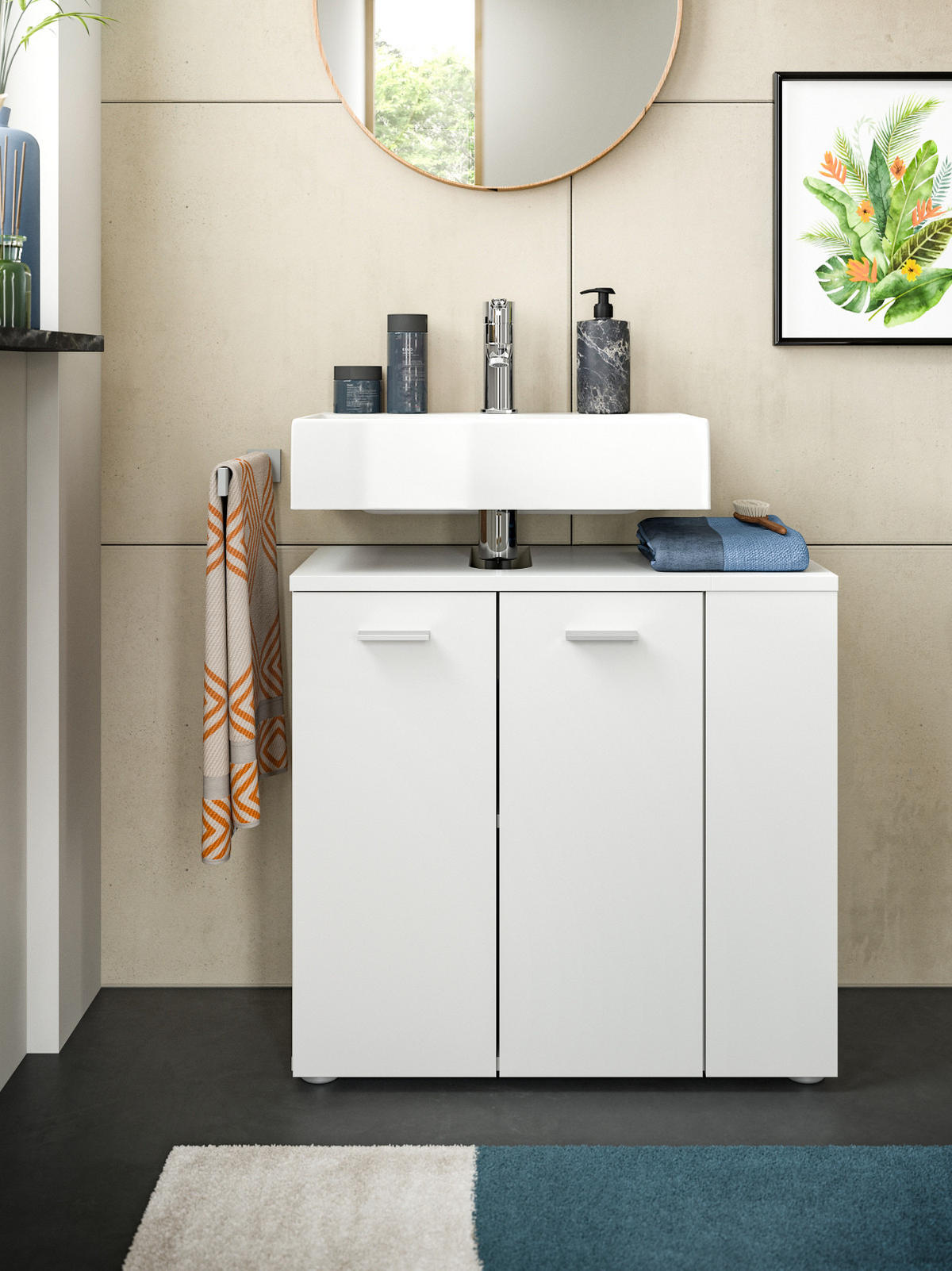 WASCHBECKENUNTERSCHRANK weiß 65 cm, Set mit Regal - Silberfarben/Weiß, Holzwerkstoff/Kunststoff (65/62/31cm) - Inn.Furn
