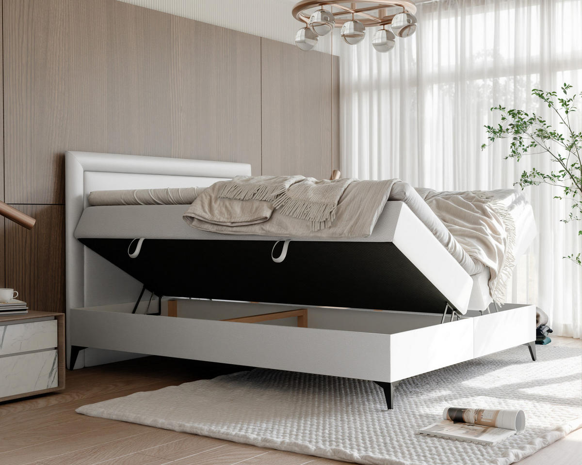 BOXBETT NERO 200/200 cm mit Matratze und Topper, Weiß - Schwarz/Weiß, Holzwerkstoff/Textil (200/200cm) - Idohome