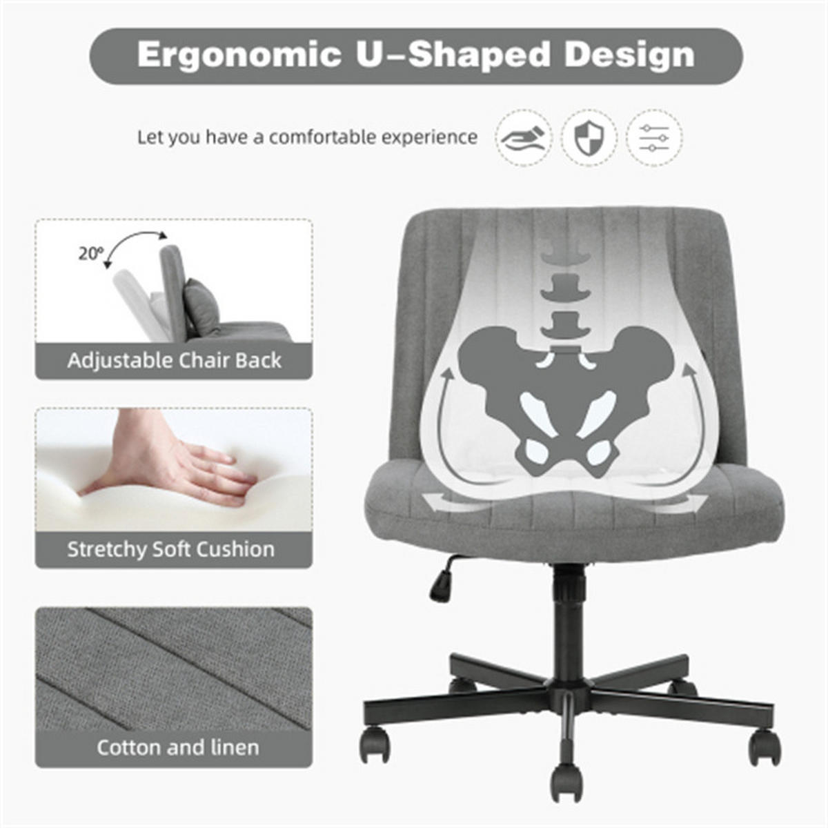 DREHSTUHL Ergonomisch Dunkelgrau, Metall & Stoff, höhenverstellbar, drehbar & rollbar, 67 x 62 x 93 cm - Grau, Kunststoff (25.2/33/21.5cm) - Albatros