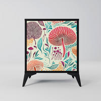 SIDEBOARD FUNGUS FANTASY, Schwarz, 57,5x42x70,5 cm, Schwarze Metall-Sternfüße - Multicolor/Schwarz, Holzwerkstoff/Metall (57.5/70.5/42cm) - SpaceRebels