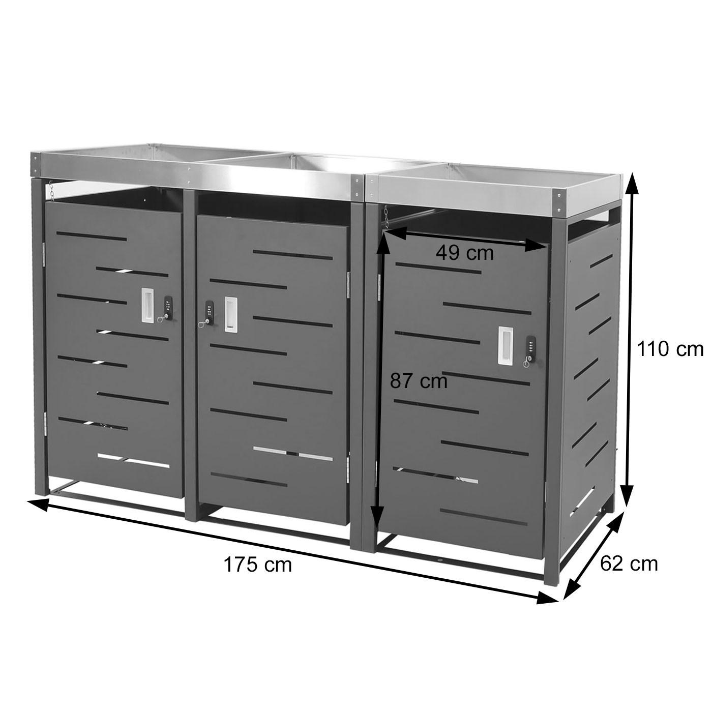 3ER-MÜLLTONNENVERKLEIDUNG H40B rechteckig Anthrazit - Anthrazit, Metall (175/110/62cm) - MCW