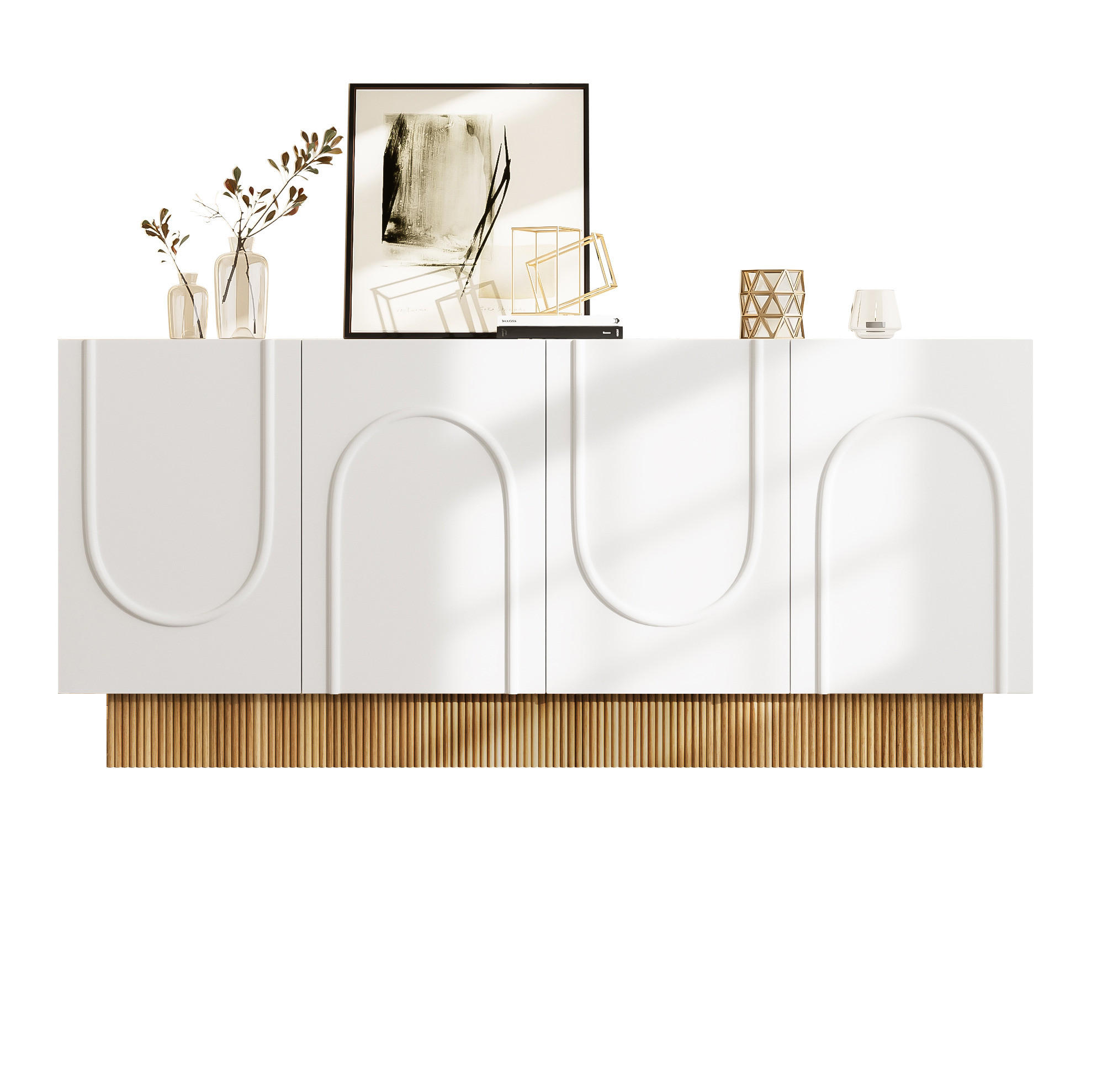 KOMMODE 160/75/38 cm Weiß aus Spanplatte mit 4 Türen - Weiß, Holzwerkstoff (38/75/160cm) - OKMYHOME