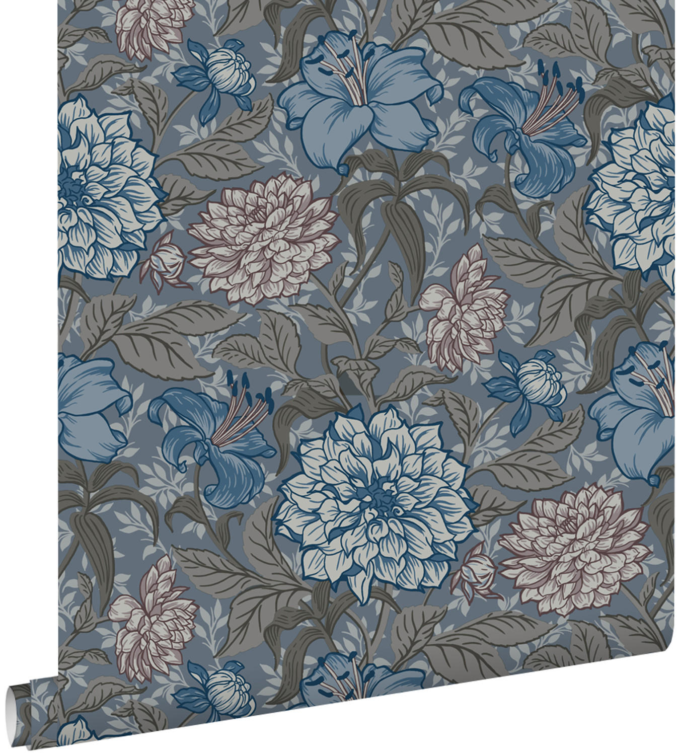 TAPETE Blumenmuster 53 cm x 10.05 m - Blau, Papier (53/1000cm) - ESTAhome