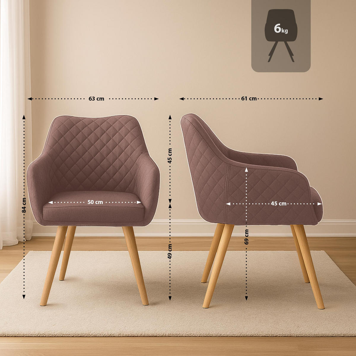 ESSZIMMERSTUHL Stoff Braun - Eukalyptusholzfarben/Braun, Holz/Textil (63/84/61cm) - CLP