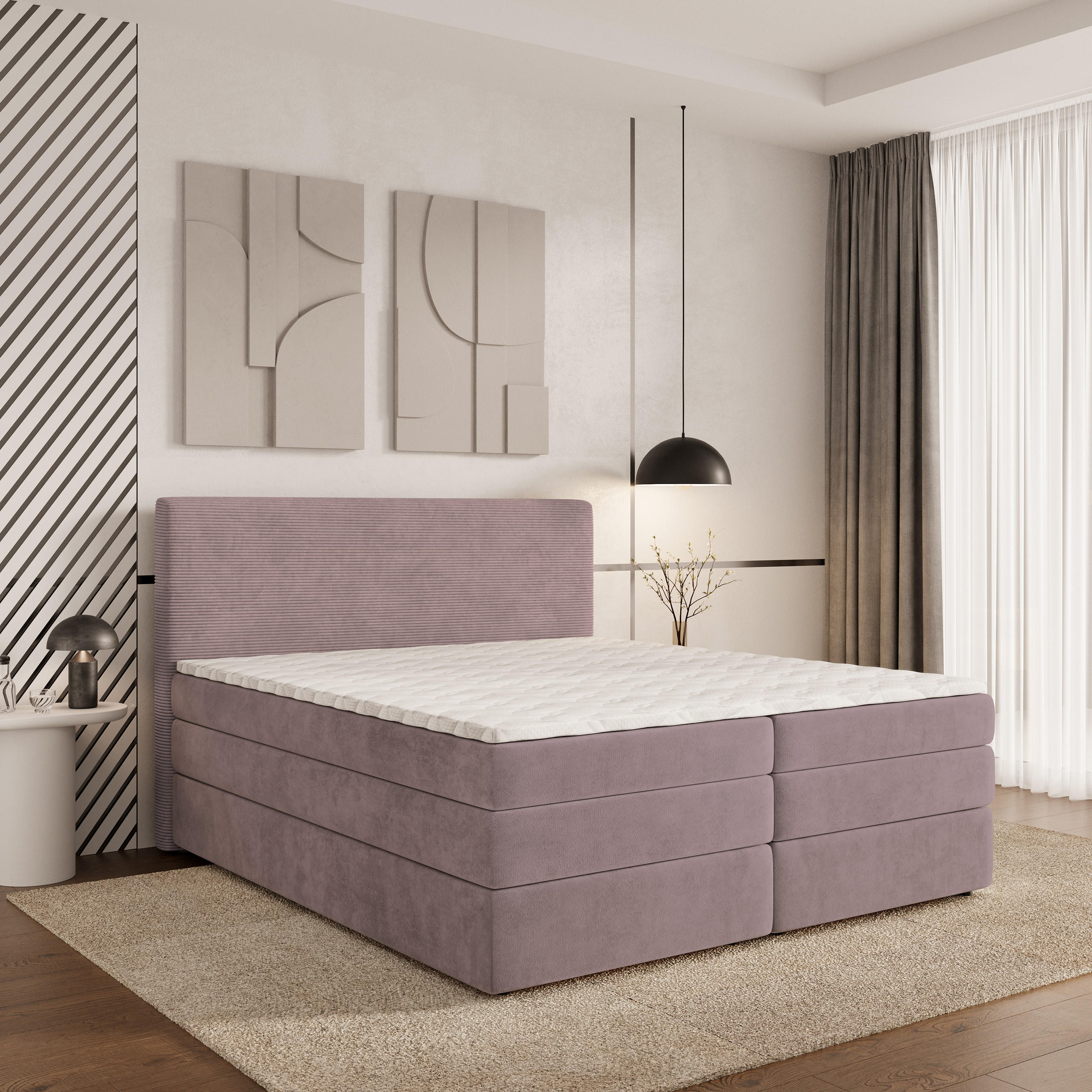 BOXSPRINGBETT MATERN 140x200 cm mit Matratze und Topper - Rosa - Rosa, Holz (140/200cm) - MASSENO