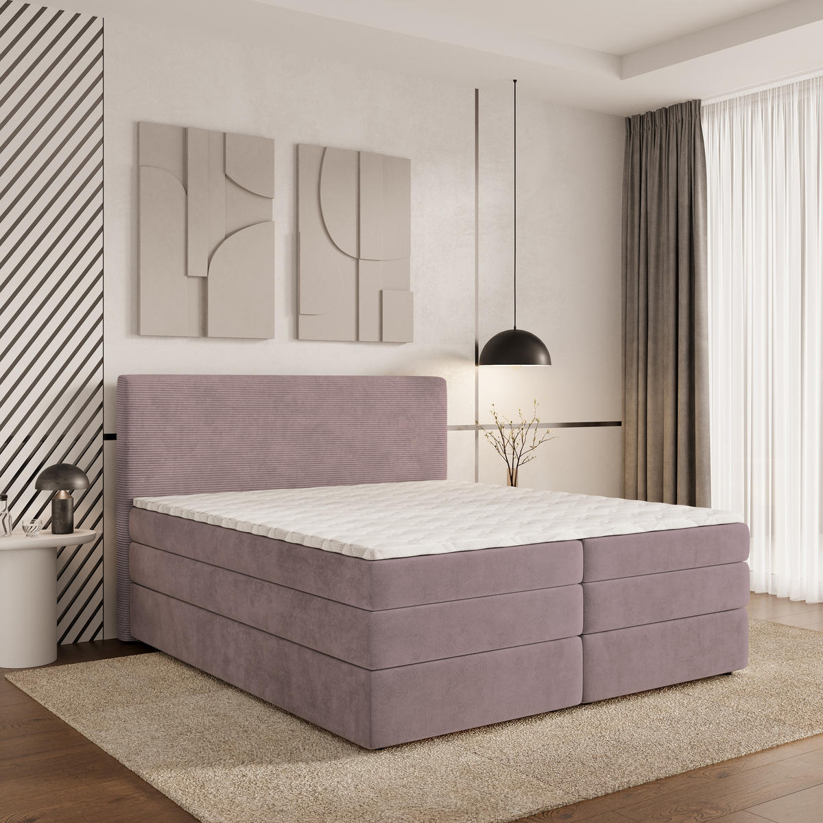 BOXSPRINGBETT MATERN 160x200 cm mit Matratze und Topper - Rosa - Rosa, Holz (160/200cm) - MASSENO