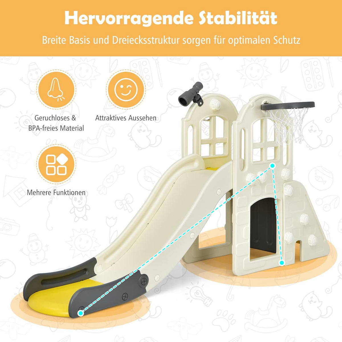 SPIELPLATZ 6 in 1 Kinder Gelb - Gelb, Kunststoff (190/98/83cm) - COSTWAY
