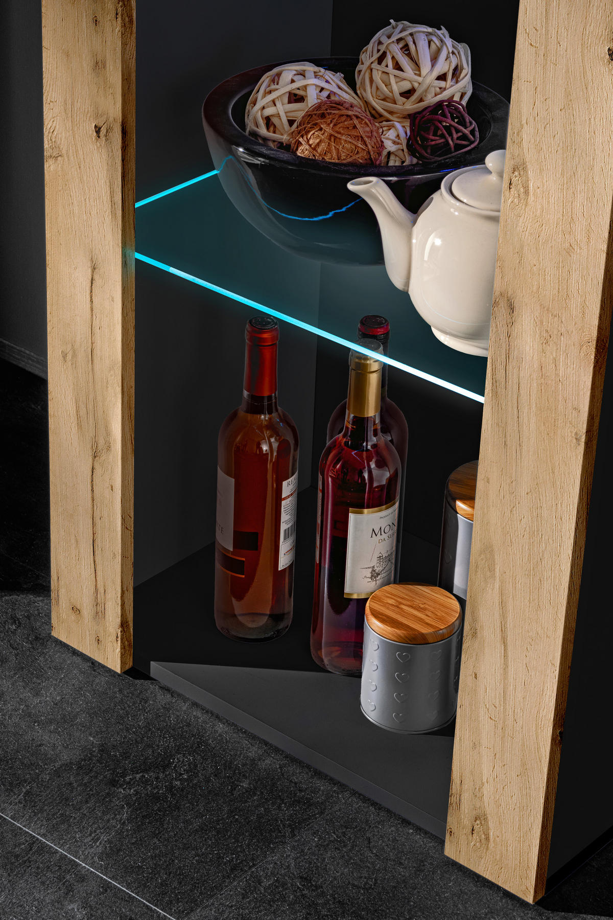VITRINE TIVOLI, Schwarz + Eiche Wotan - Eiche Wotan/Schwarz, Glas/Holzwerkstoff (55/159/35cm) - Komodee
