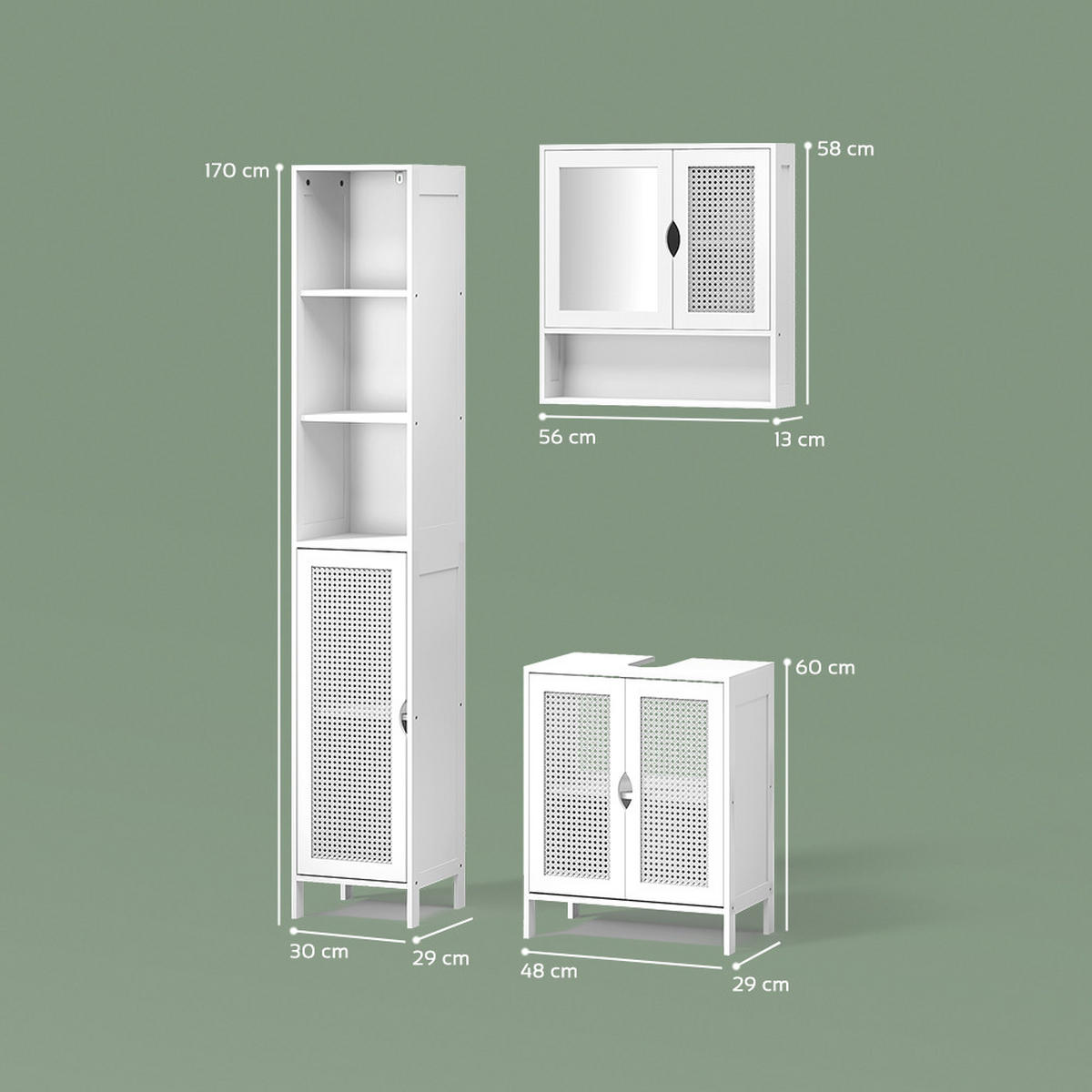 KOMPLET KOPALNIŠKEGA POHIŠTVA Mincio, Bela, 3-delni - bela, leseni material (50/60/29cm) - Livinity®