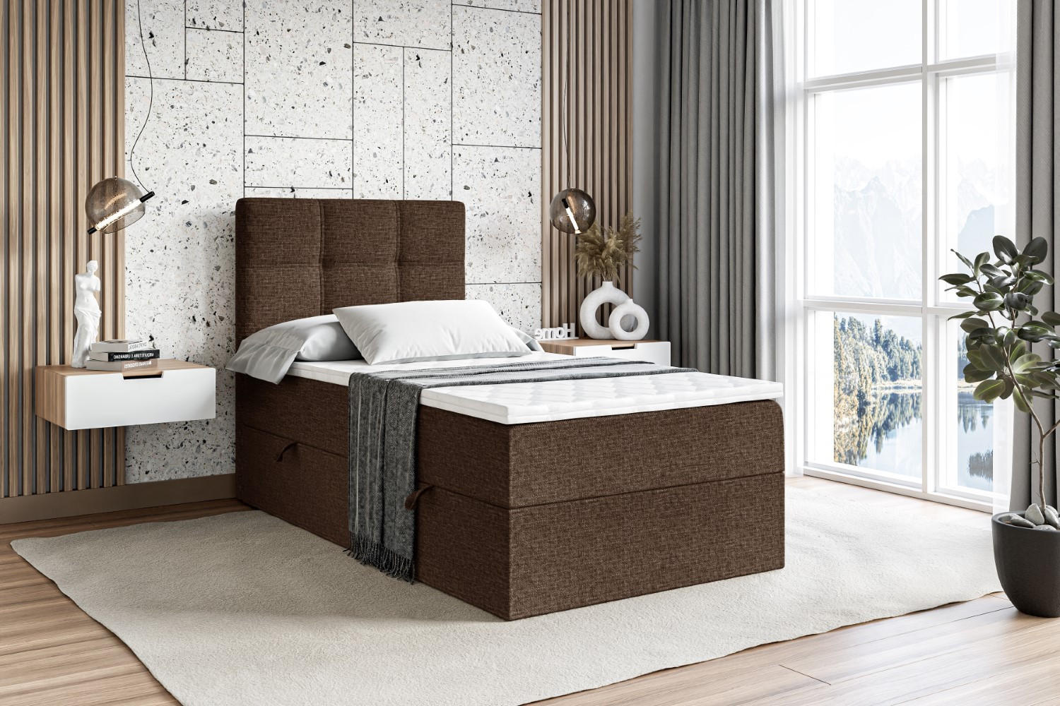 BOXBETT mit Matratze H3 und Lattenrost - MARCE - 90x200 - Links Braun - Braun, Holzwerkstoff (90/200cm) - ALTDECOR