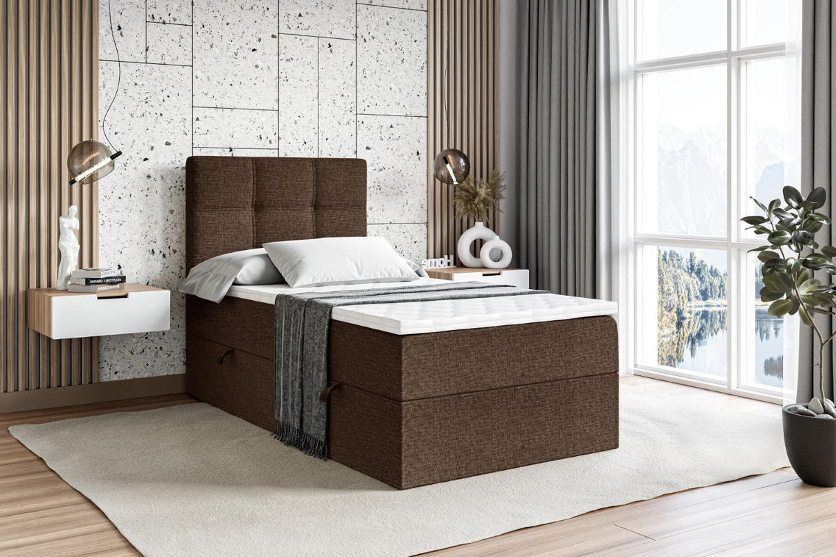 BOXBETT mit Matratze H3 und Lattenrost - MARCE - 90x200 - Rechts Braun - Braun, Holzwerkstoff (90/200cm) - ALTDECOR